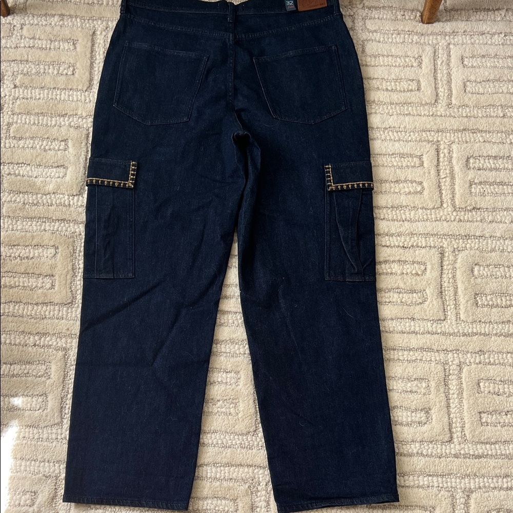 Johnny Was Dark Cargo Blue Jeans with  Patch detail - Picture 9 of 11